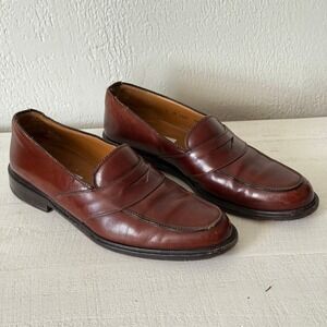 Mezlan Penny Loafers Size 9 Brown Leather Slip-On Dress Shoes Almond Toe